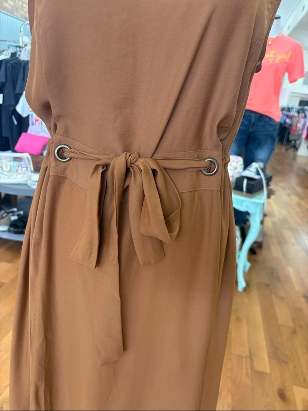Doe & Rae Sleeveless Belted Maxi Dress in Camel Brown Size Small - Picture 2 of 7